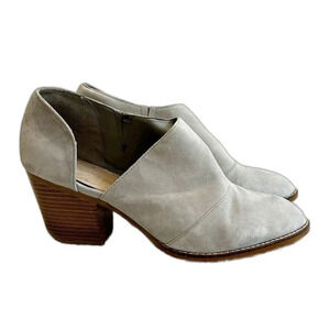 Shellys London Gray Suede Bootie Women 10 Ankle Boots Cut-Out Heeled Pointed Toe
